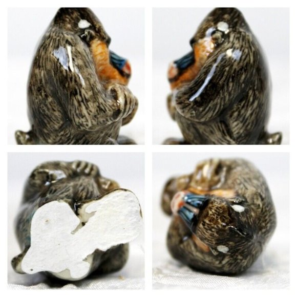 Small Wild Animal Figurines Ceramic Panda Baboon Stone Bear Shell Dog Carved - Picture 6 of 12